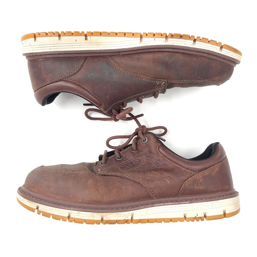 KEEN Utility Mens San Jose Oxford Alum Toe Brown Leather Safety Shoes 11 EE WIDE